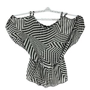 Maurices Women's Black & White Striped Sheer Blouse Top Size Large